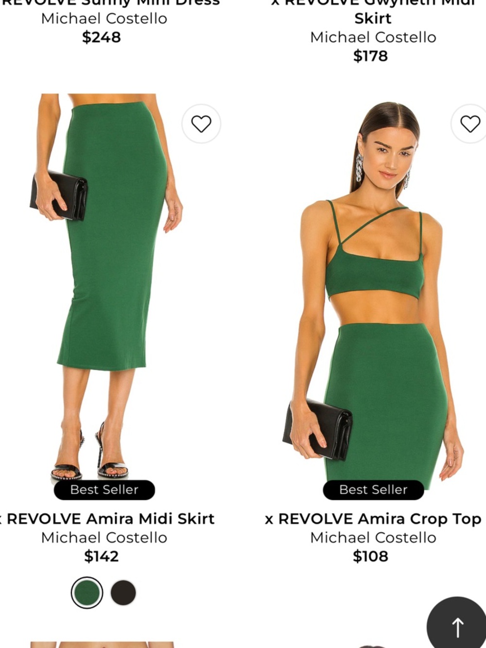 Michael Costello Emerald Green High-Waist Pencil Midi Skirt + top